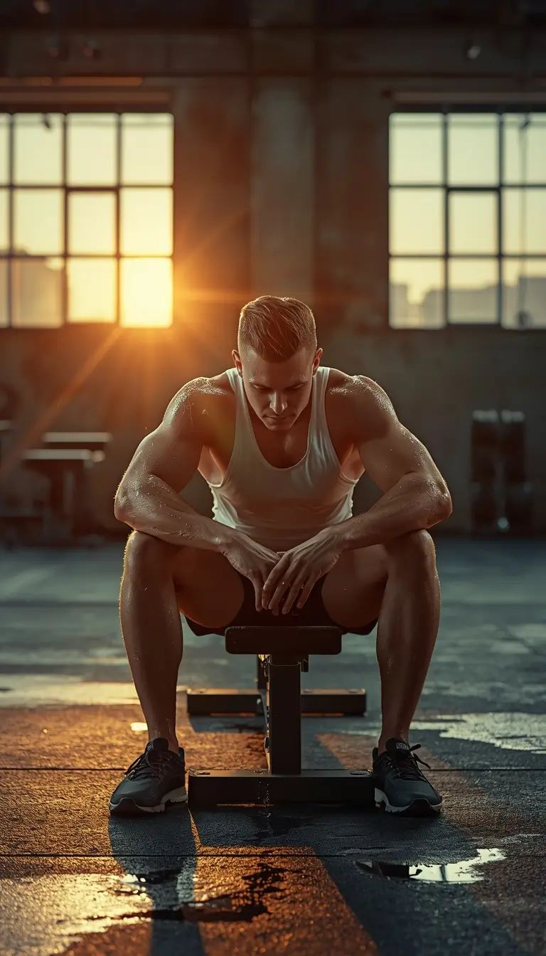Gym motivation wallpaper showing athlete resting after workout symbolizing recovery effort and dedication