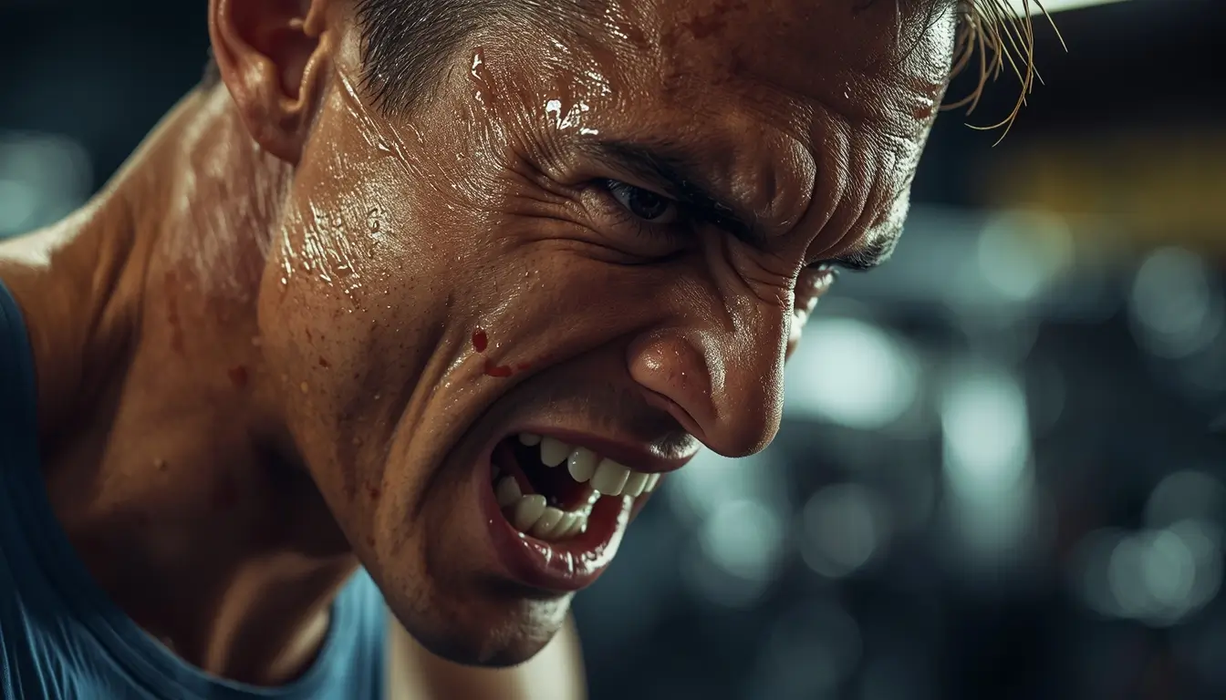 Gym motivation wallpaper showing intense athlete expression during workout highlighting determination strength and focus