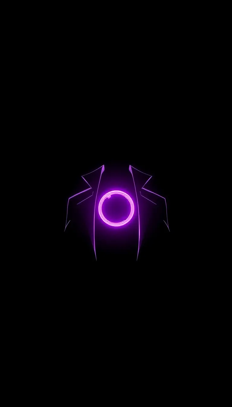Glowing purple neon ring with abstract lines on black background, madoka magica wallpaper style in minimal AMOLED design.