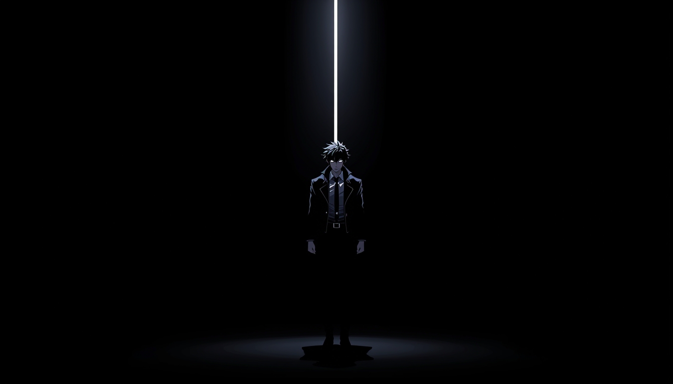 minimal-amoled-gambit-wallpaper-4k-for-pc anime style Gambit standing under single spotlight in dark background creating dramatic minimal cinematic scene.