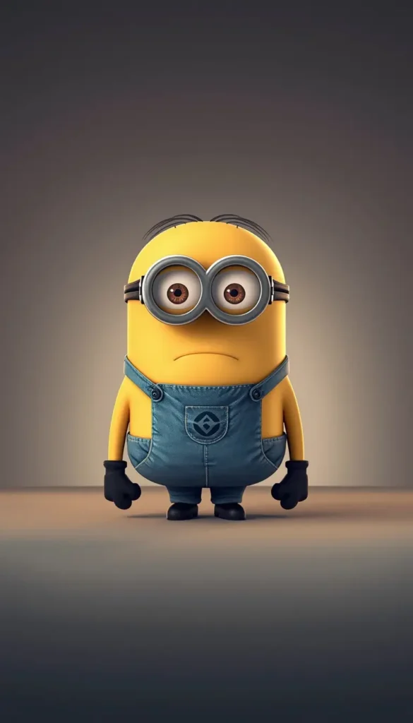 Single cute Minion standing on a neutral background creating a minimal and aesthetic minion wallpaper for desktop screens.