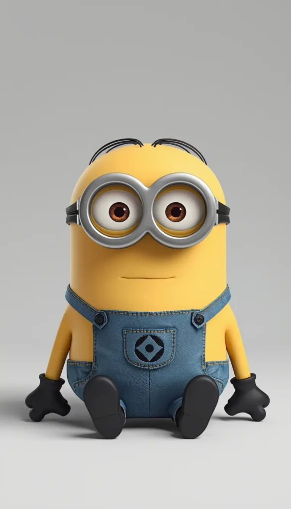 Cute Minion sitting on a neutral background with a calm expression creating a minimal minion wallpaper for desktop screens.