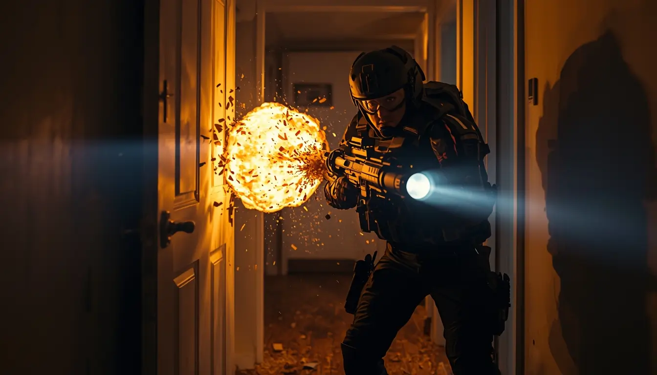 Operator firing in corridor rainbow-six-siege-wallpaper-4k close combat cinematic r6 wallpaper gaming background.