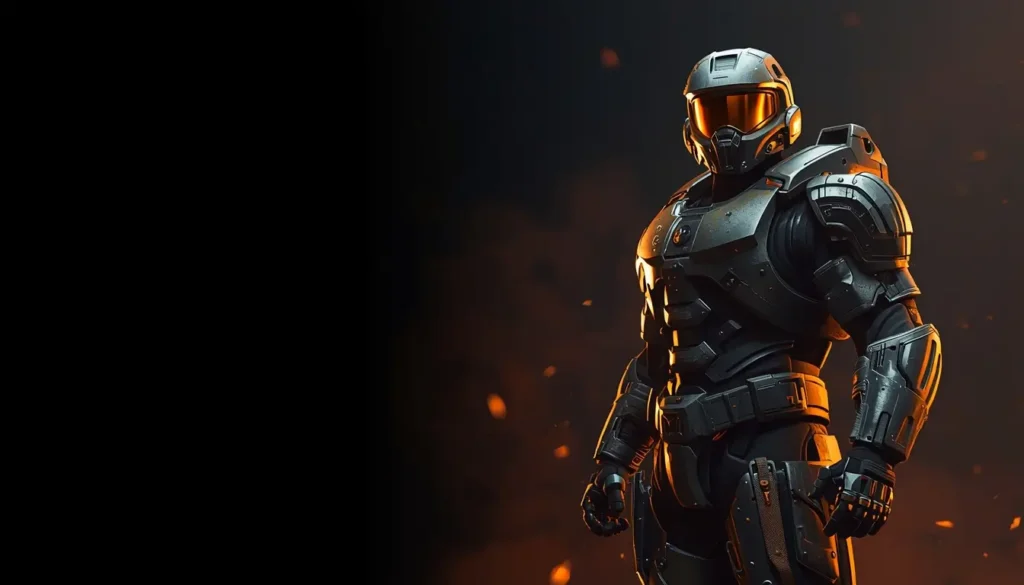 Armored operator hero pose rainbow-six-siege-wallpaper-4k cinematic r6 wallpaper dark gaming background design.