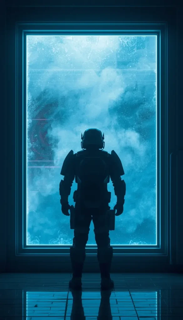 Futuristic operator silhouette rainbow-six-siege-wallpaper blue light cinematic r6 wallpaper gaming background.