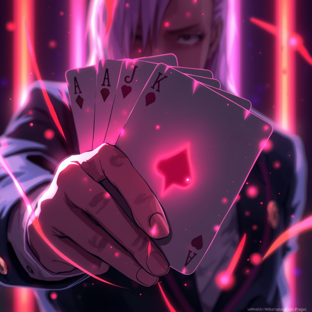 red-gambit-cards-wallpaper-4k-for-pc anime style close up of Gambit holding glowing red playing cards with neon energy and cinematic background lighting.