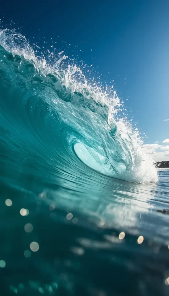 blue ocean wave summer iphone wallpaper with clear water splash and bright sky