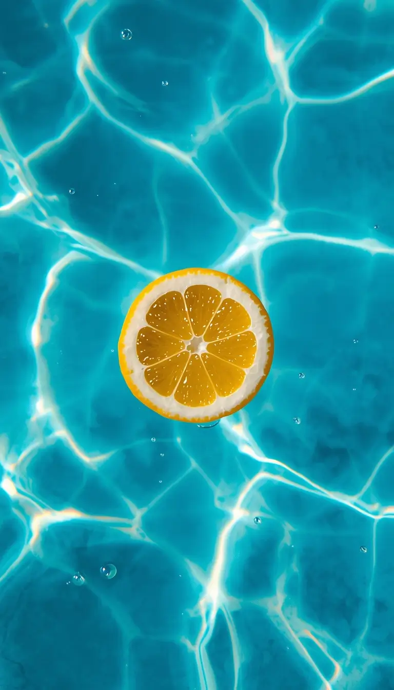 lemon slice floating in blue water summer iphone wallpaper with bright aesthetic summer vibe