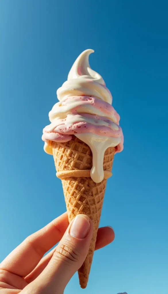 melting ice cream cone in hand against blue sky summer iphone wallpaper cute aesthetic vibe