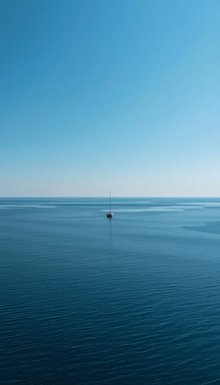 minimal blue sea with small boat summer iphone wallpaper calm ocean aesthetic view