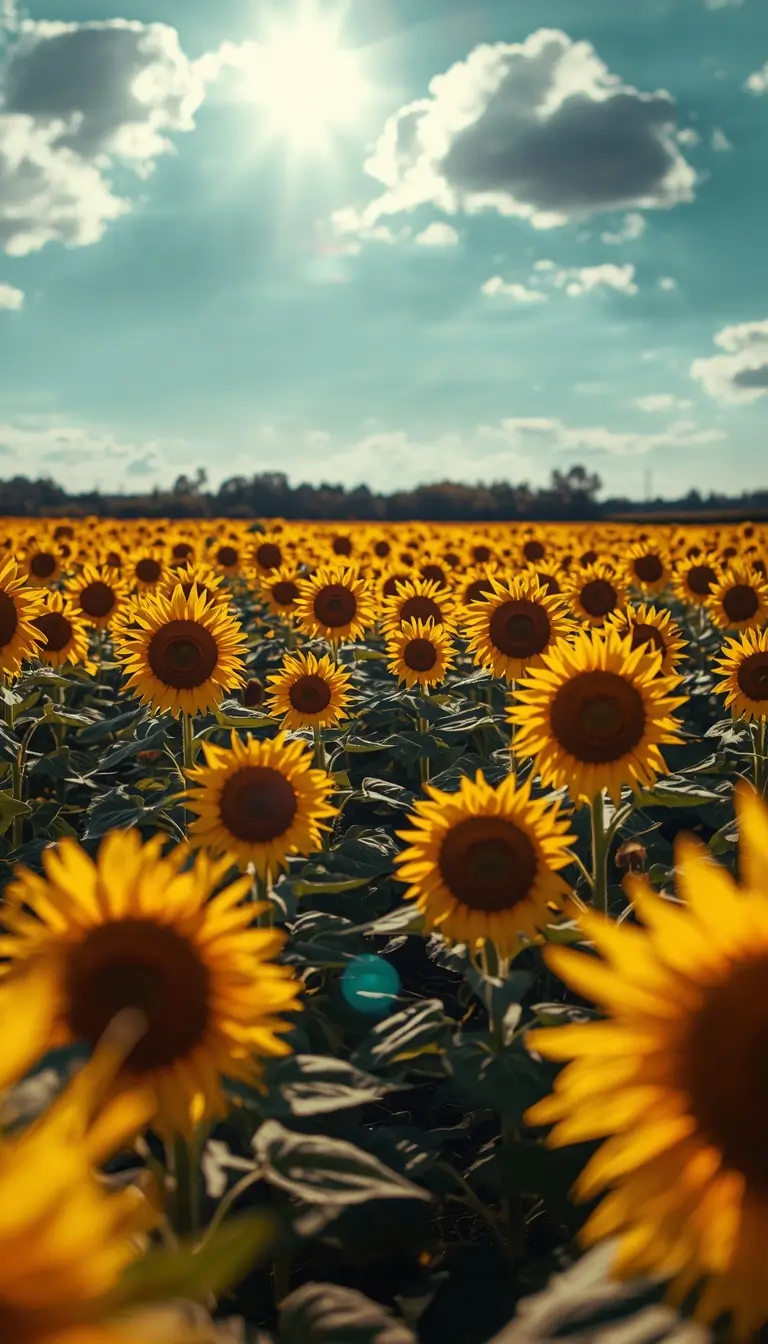 A bright sunflower field under the summer sky creates a warm and cheerful summer iphone wallpaper scene.