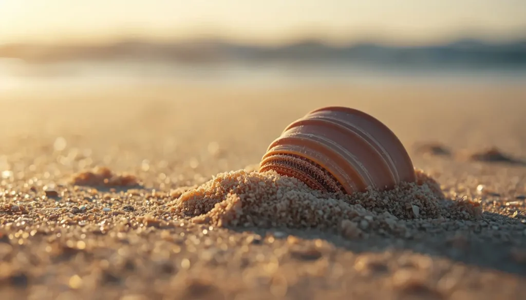 Close up seashell in sand with sunset beach background summer iphone wallpaper