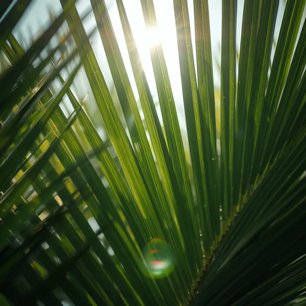 Sunlight through green palm leaves tropical summer iphone wallpaper
