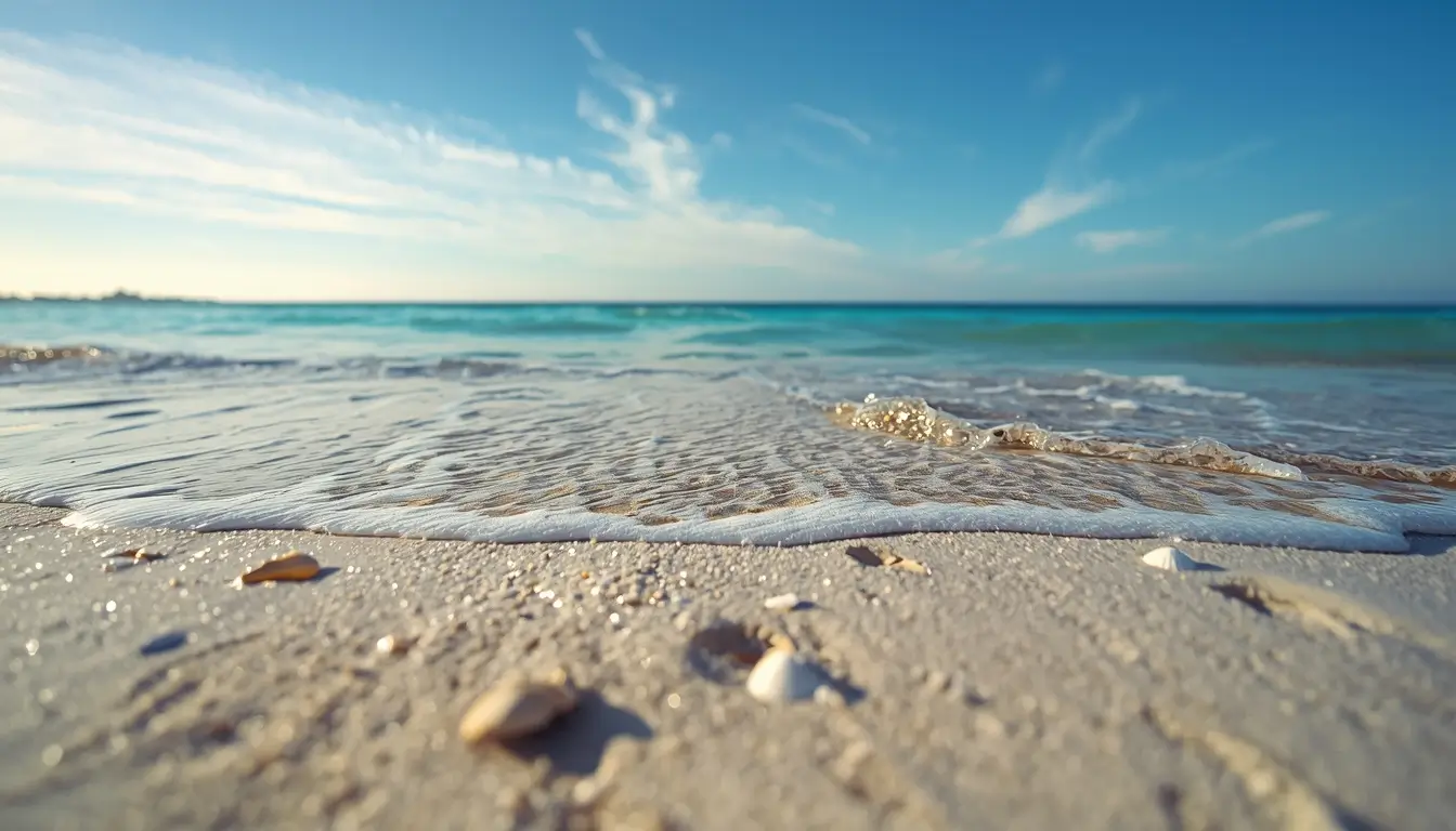 Soft ocean waves on sandy beach with blue sky summer iphone wallpaper