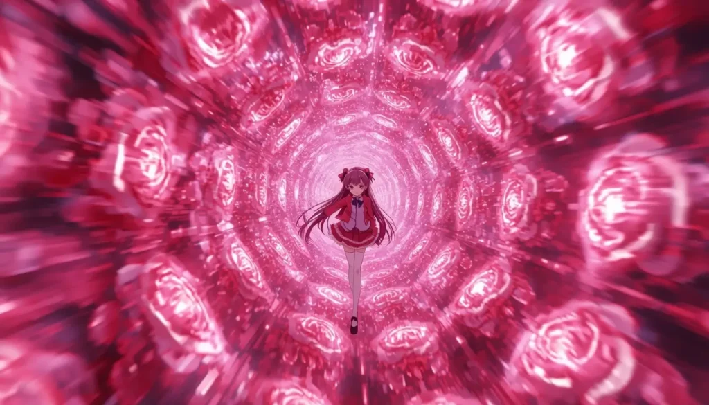 Madoka 4K live wallpaper featuring Madoka Kaname inside a glowing pink rotating energy portal with fantasy effects
