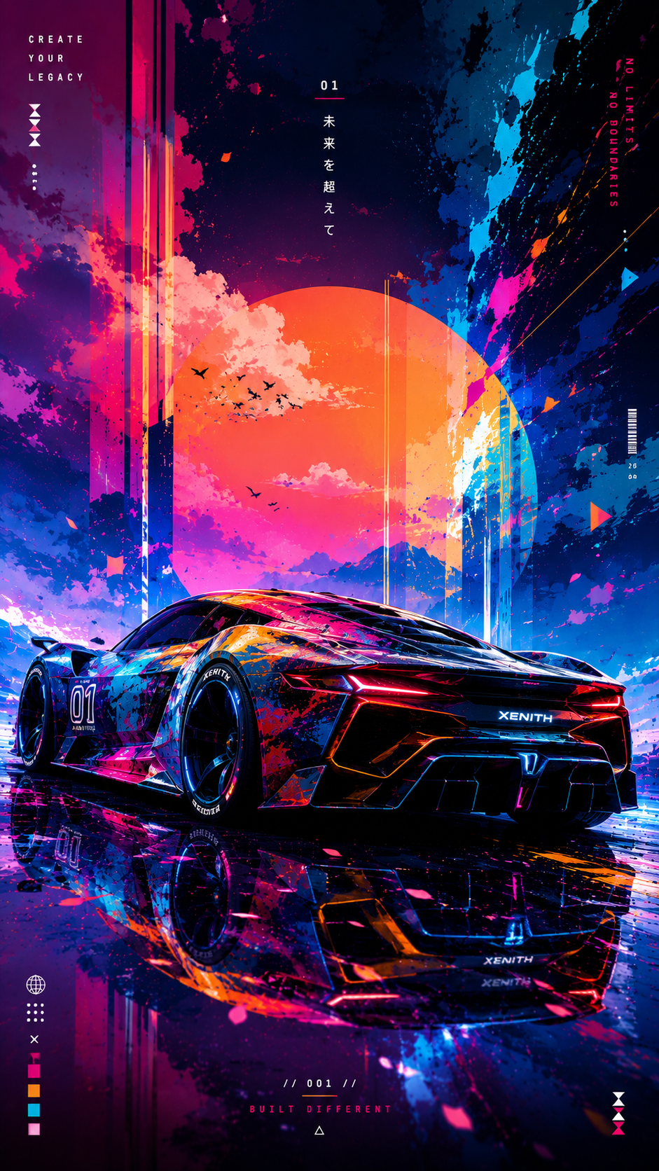4k-car-wallpaper featuring a futuristic neon supercar with vibrant cyberpunk colors and glossy reflections in ultra HD.