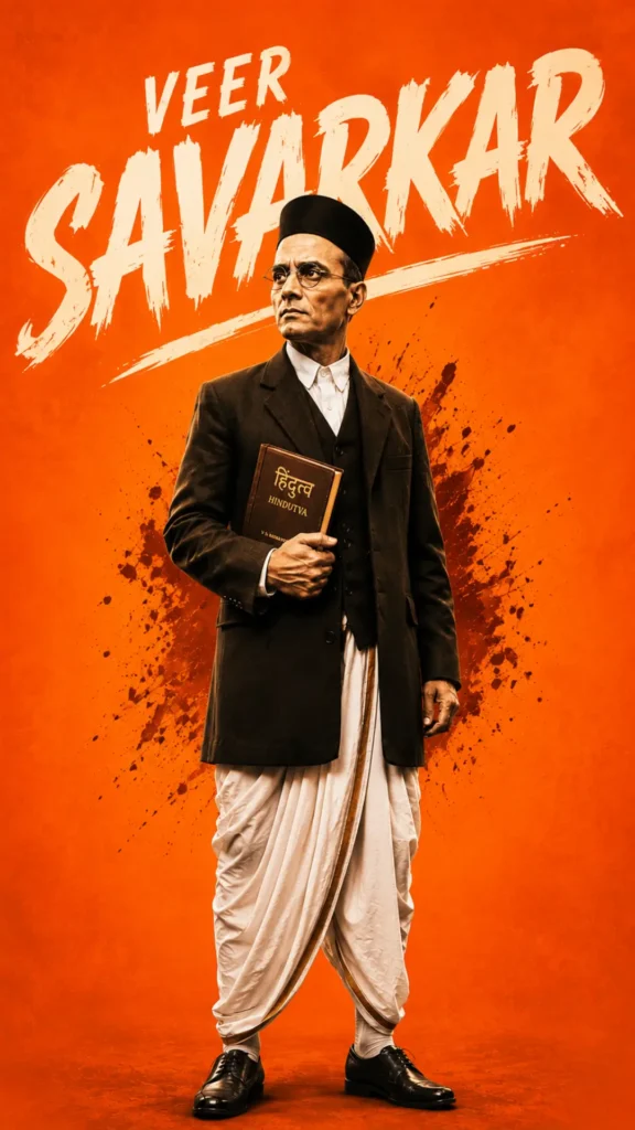 Freedom-fighters-images HD wallpaper featuring Veer Savarkar in a patriotic saffron-themed portrait.