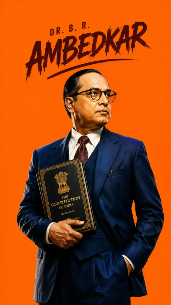 Indian-freedom-fighters-images HD wallpaper featuring Dr. B. R. Ambedkar holding the Constitution of India.