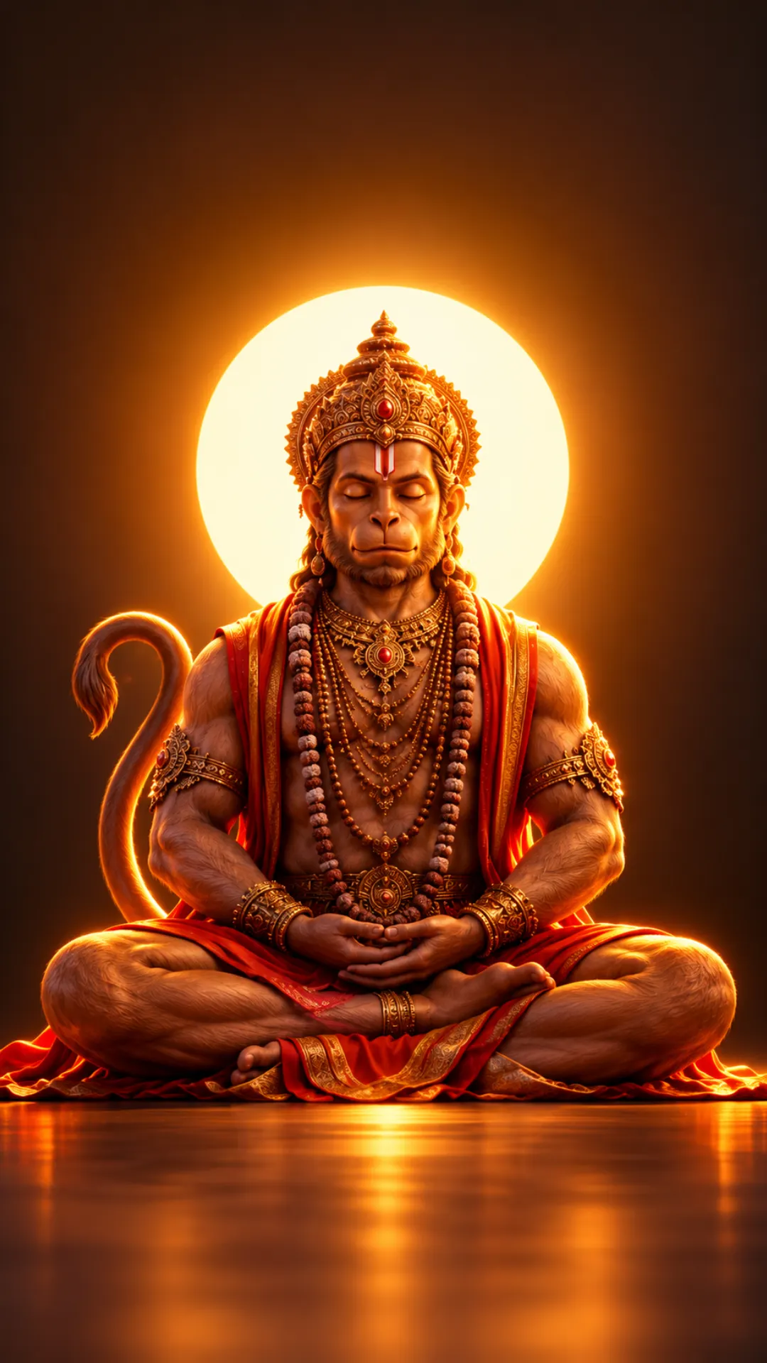 hanuman-wallpaper featuring Lord Hanuman meditating with a radiant golden halo and peaceful devotional aura